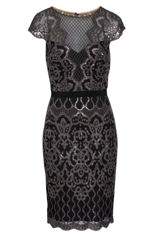 Shop Tadashi Shoji Sequin Lace Body-con Cocktail Dress In Dark Pearl/black