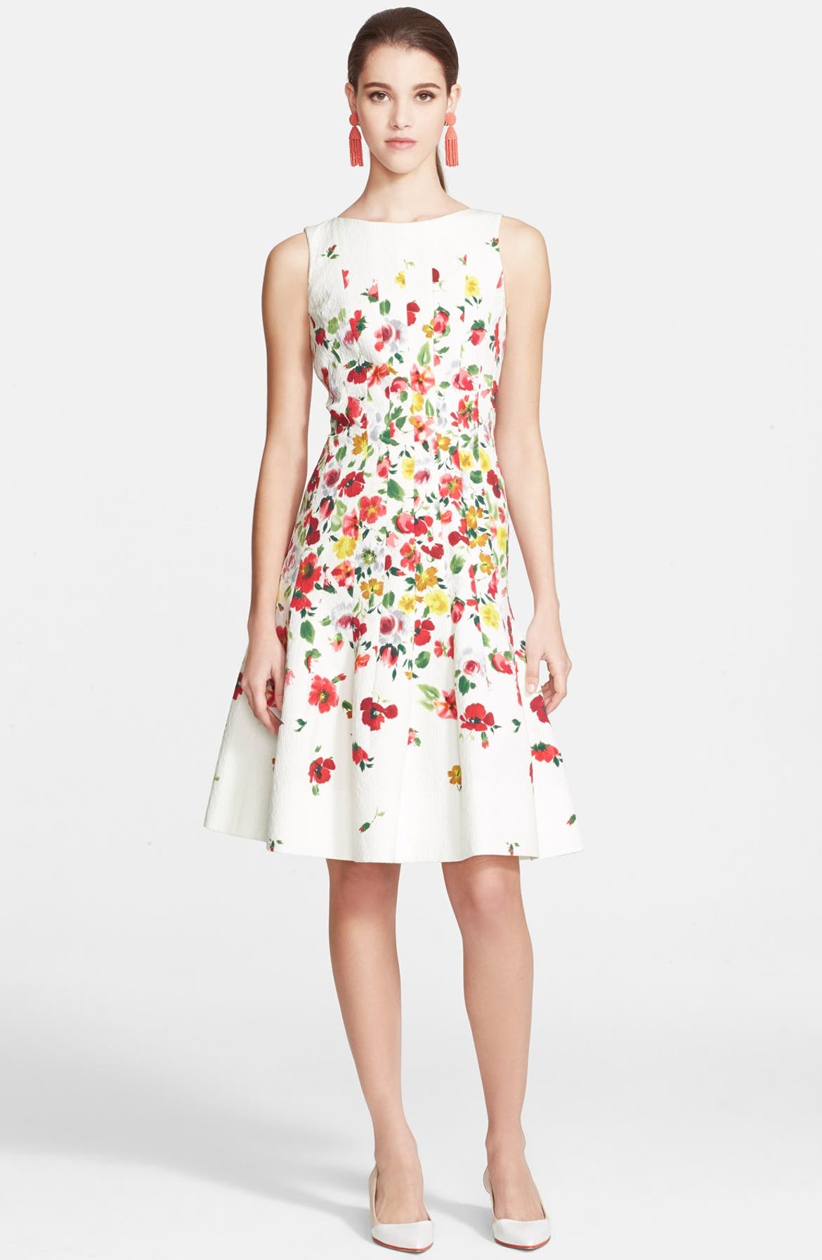 Oscar de la Renta Floral Print A-Line Dress | Nordstrom