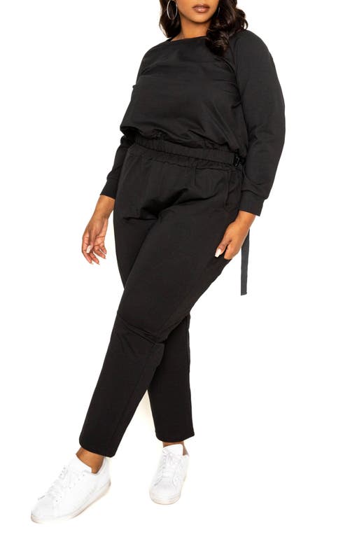 BUXOM COUTURE Long Sleeve Top & D-Ring Buckle Pants Set in Black at Nordstrom, Size 1 X