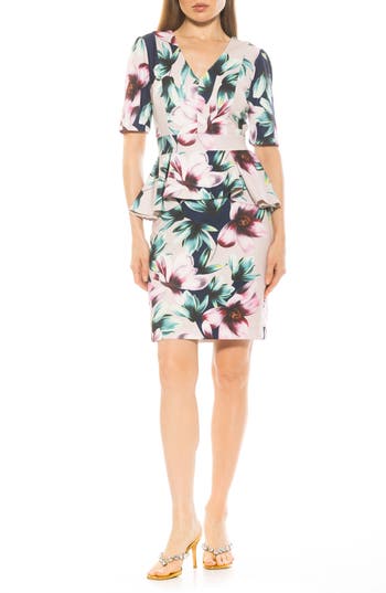 Alexia Admor Atlas V-neck Sheath Midi Dress In Beige Floral