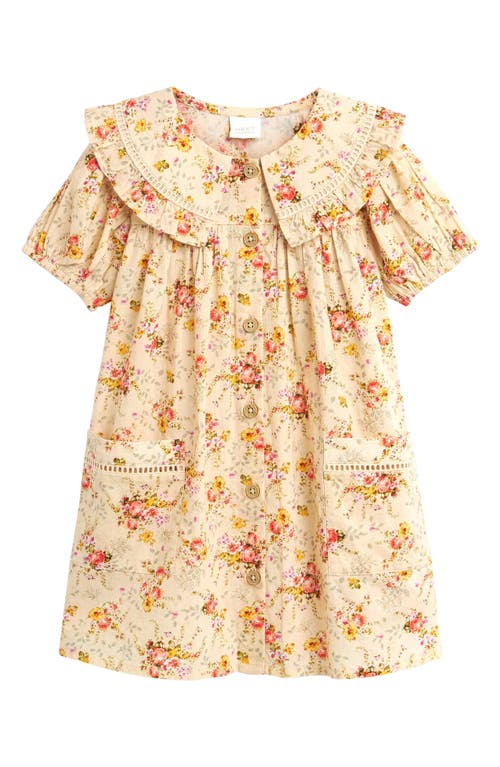 NEXT Kids' Floral Puff Sleeve Dress Ecru at Nordstrom,