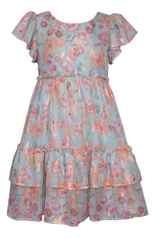 Iris & Ivy Kids' Metallic Floral Chiffon Dress In Aqua