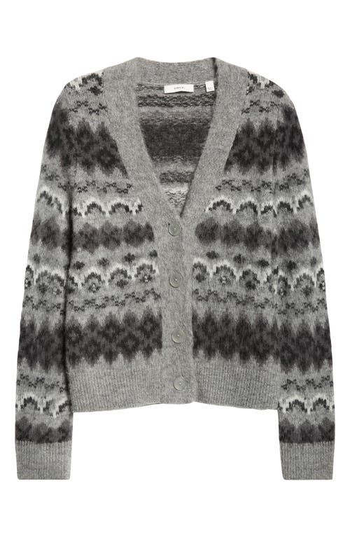 Shop Vince Fair Isle Alpaca Blend V-neck Cardigan In Grey Combo