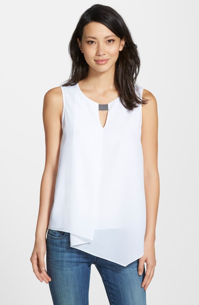 DKNYC Metallic Detail Cascade Front Keyhole Blouse | Nordstrom