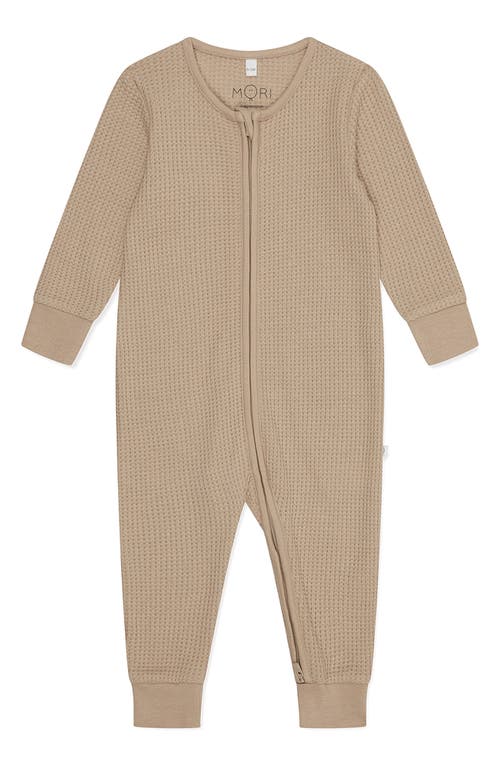 MORI Clever Zip Waffle Fitted One-Piece Pajamas in Sesame at Nordstrom