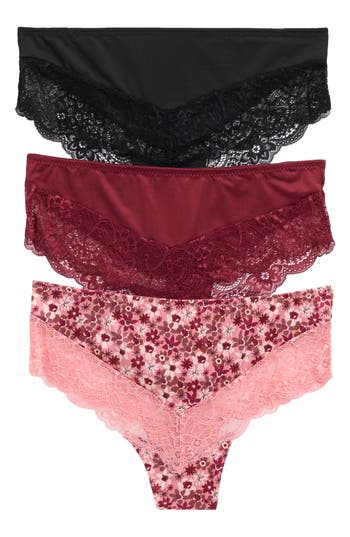 Shop Secret Lace Ultra Lux 3-pack Lace Panties In Black/burgundy