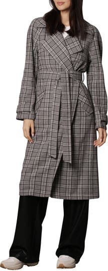 Belted Plaid Trench Coat