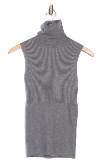 Max Studio Sleeveless Ribbed Turtle Neck In Charcoal