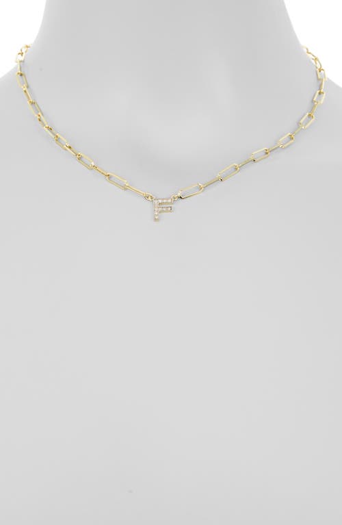 Meshmerise Diamond Initial Charm Paper Clip Chain Necklace In Yellow-f