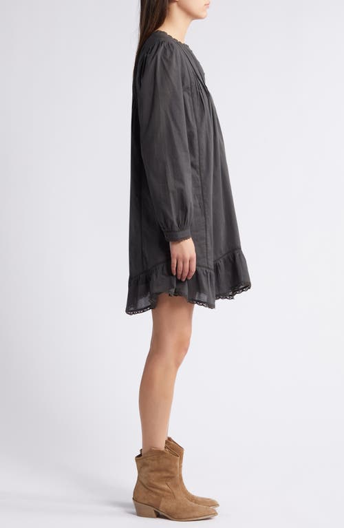 Shop Treasure & Bond Long Sleeve Cotton Voile Shift Dress In Black Coal