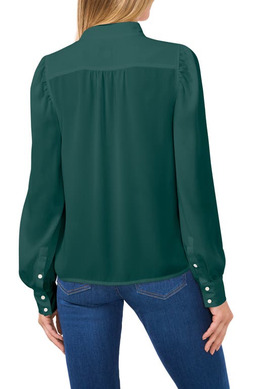 Shop Cece Open Collar Long Sleeve Georgette Button-up Shirt In Dark Forest Green