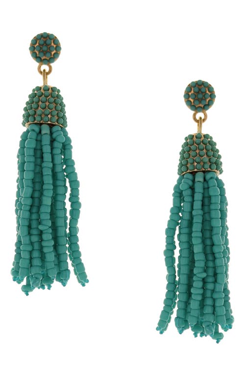 Shop Olivia Welles Seed Bead Tassel Drop Earrings In Gold/turquoise