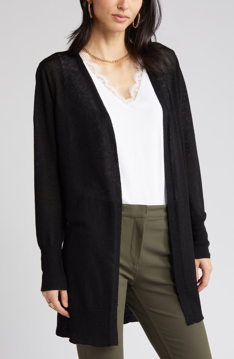 Side Slits Raw Hem Long Cardigan