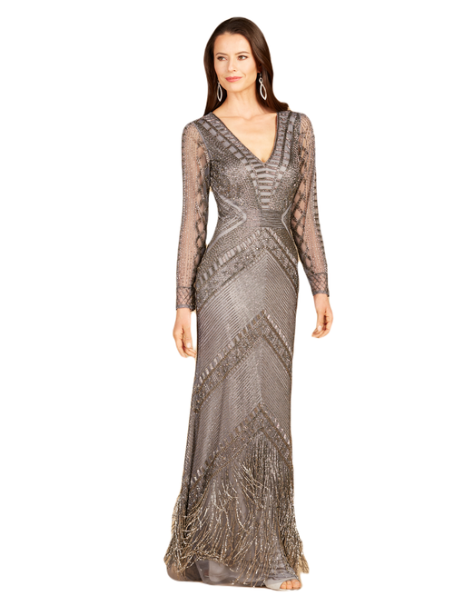 LARA NEW YORK LARA NEW YORK LONG SLEEVE FRINGE DRESS