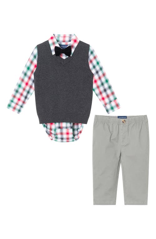 Andy & Evan Button-Up Bodysuit, Sweater Vest, Pants & Bow Tie Set in Grey Multi 