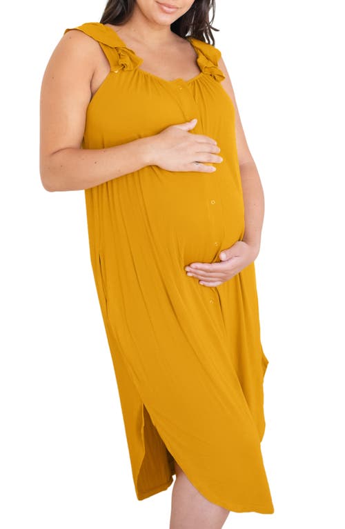 Ruffle Labor & Delivery Maternity Dress in Honey