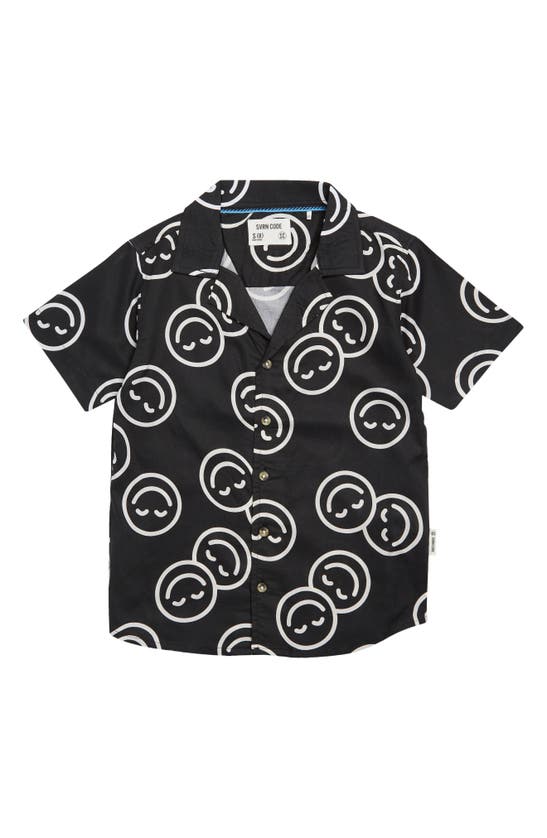Sovereign Code Kids' Mixtape Smiley Pattern Short Sleeve Button-up Shirt In Smiles/ Black