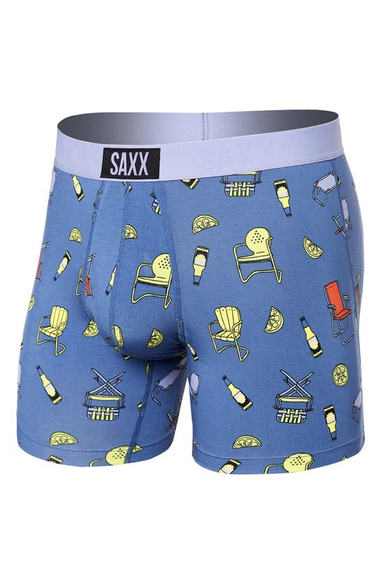 Saxx Vibe Super Soft Slim Fit Boxer Briefs In Lawn Chairs And Limes- Blue