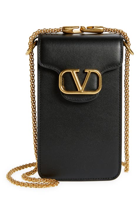 Gold Ring Handle Card Holder Crossbody Phone Bag Cell Phone Wallet Purse, Black