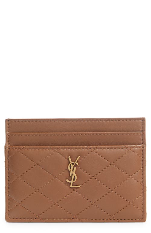 Saint Laurent Quilted Leather Card Case in Ginger Brown at Nordstrom