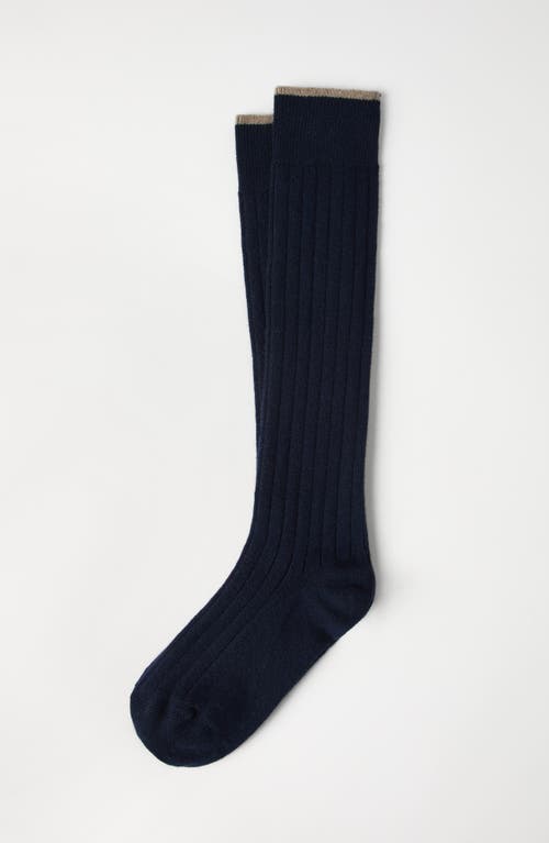 Shop Brunello Cucinelli Rib Knit Socks In Navy Blue