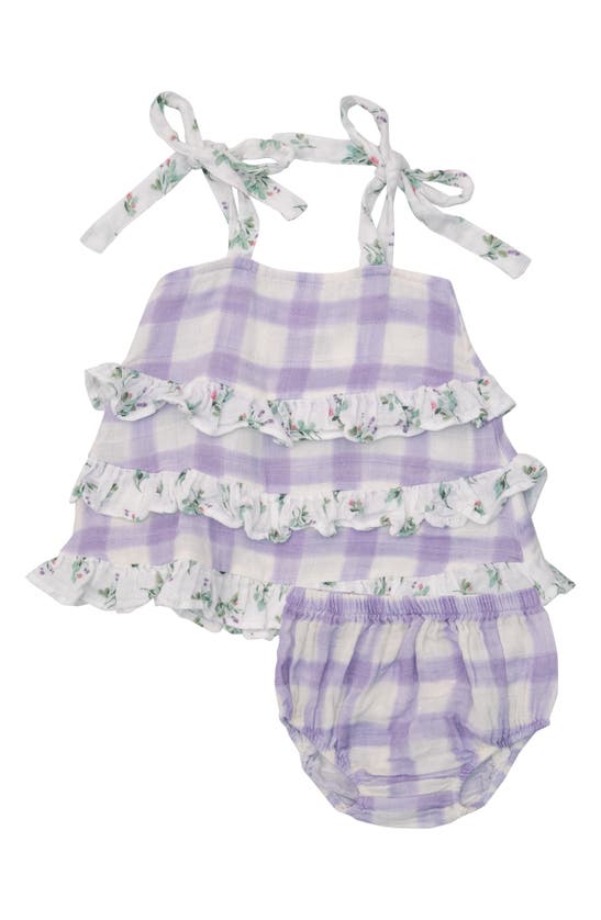 Angel Dear Babies' Lavender Rose Gingham Organic Cotton Muslin Dress & Bloomers Set In Purple