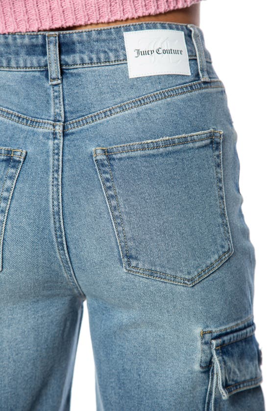 Shop Juicy Couture Cargo Wide Leg Jeans In Indigo Light Wash