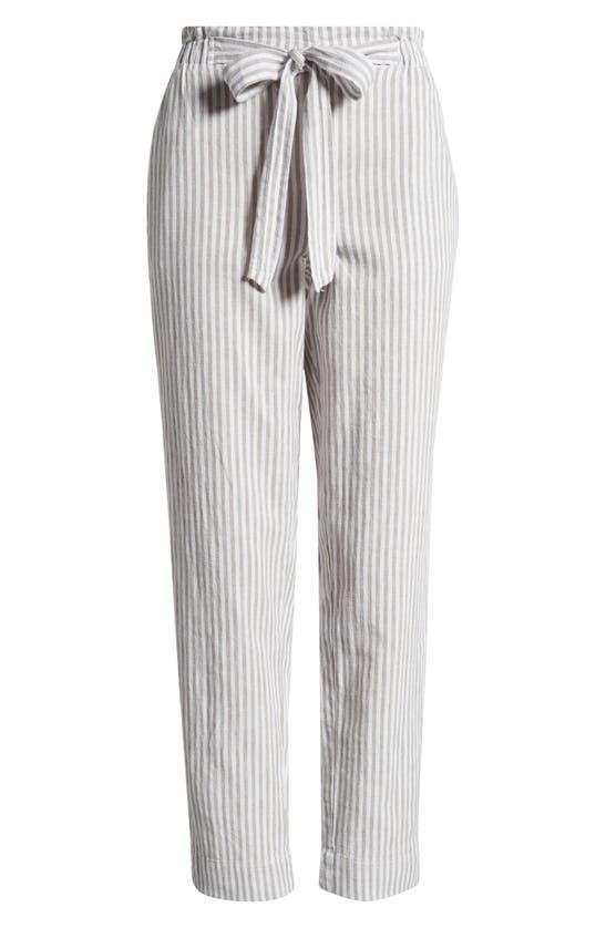 Shop Beachlunchlounge Giavanna Stripe Tapered Linen & Cotton Pants In Sage Leaves