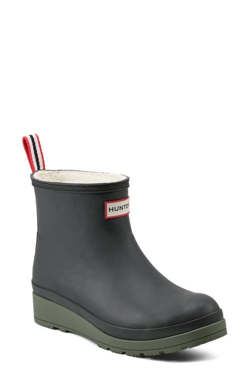 Hunter Play Short Faux Shearling Lined Waterproof Rain Boot In Black/rowan Green