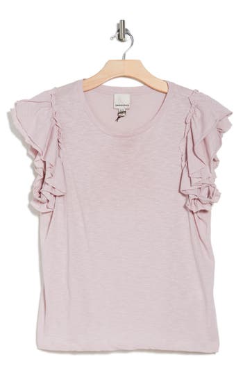 Shop Industry Republic Clothing Double Flutter Ruffle Sleeve Pima Cotton T-shirt In Light Mauve