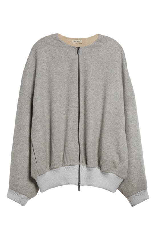 Fear Of God Double Faced Virgin Wool & Cashmere Collarless Bomber Jacket In Gray