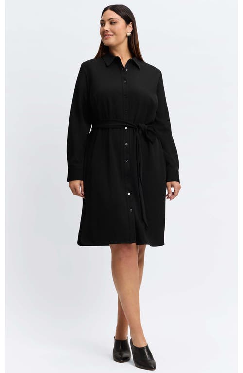 Foxcroft Rocca Wrinkle Resistant Long Sleeve Knit Crepe Shirtdress In Black