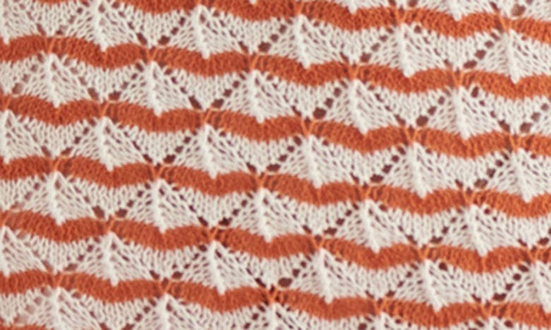 Shop Steve Madden Theresa Stripe Pointelle Stitch Midi Sweater Dress In Orange Beige Multi