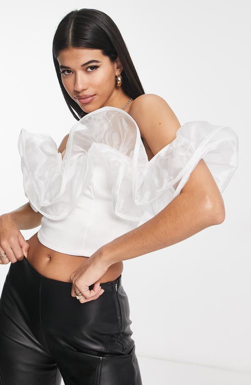 ASOS DESIGN Ruffle Off the Shoulder Crop Top in White