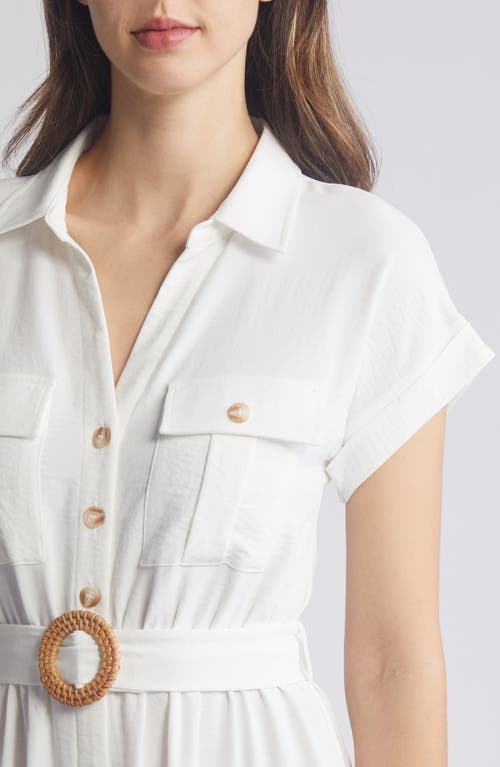 Zoe And Claire Belted Short Sleeve Shirtdress In White
