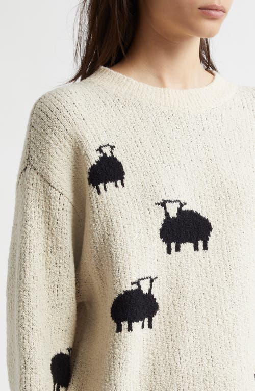 Shop Margaret O'leary Sheep Cotton Blend Crewneck Sweater In Ivory/black