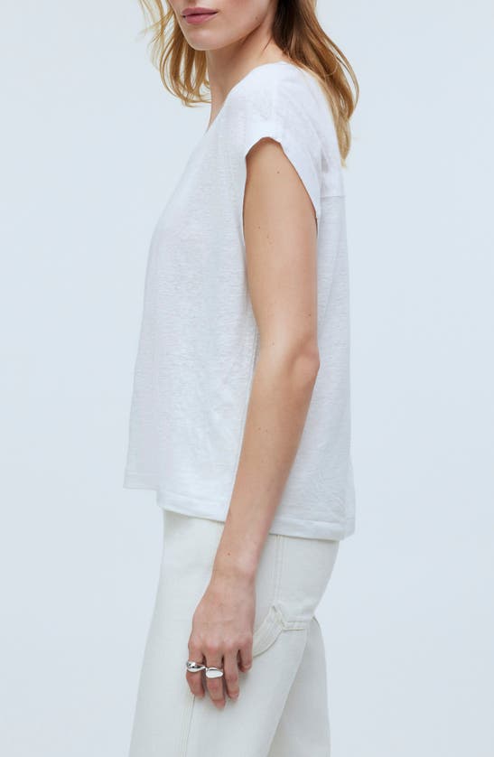Shop Madewell Relaxed Linen Blend V-neck T-shirt In Eyelet White