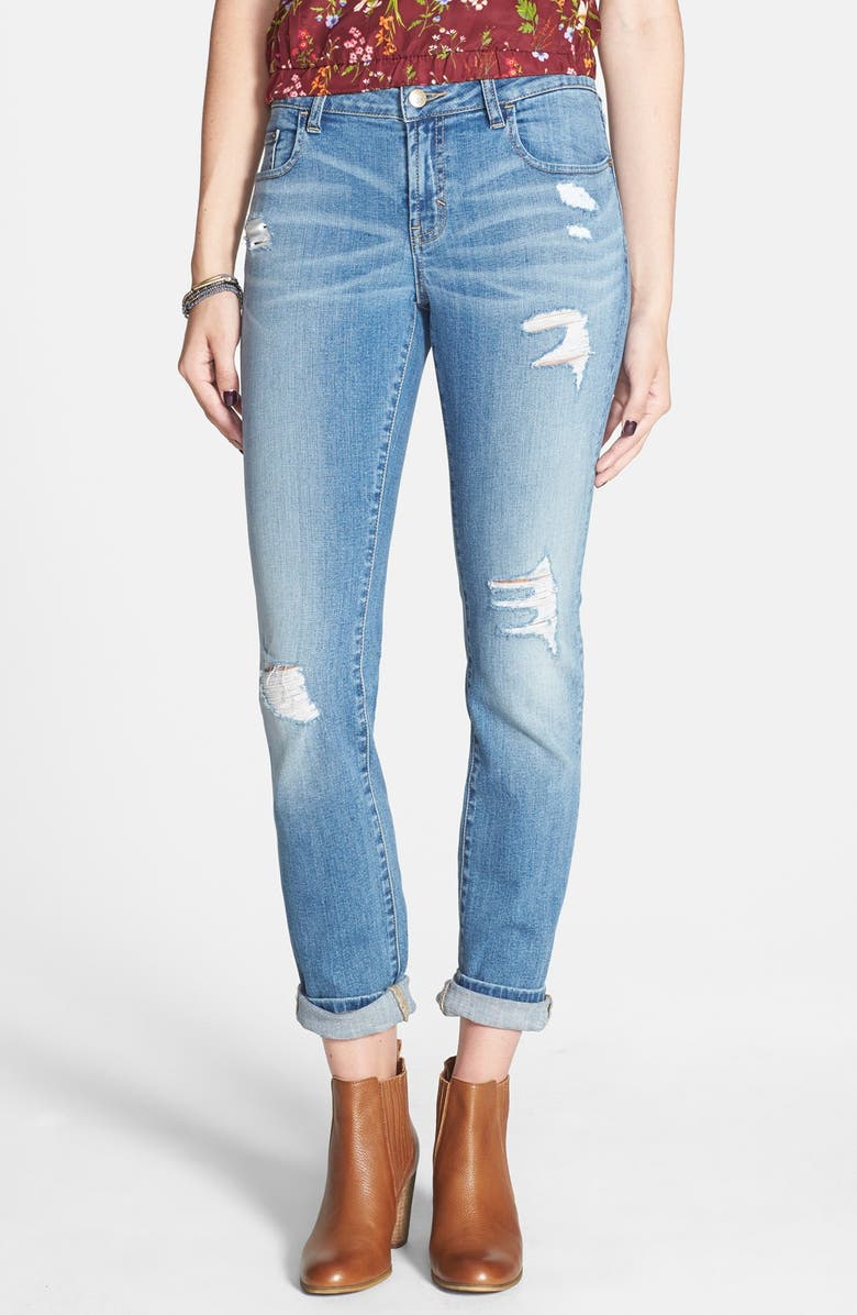 BP. Distressed Midrise Slim Straight Leg Jeans (Medium) (Juniors ...