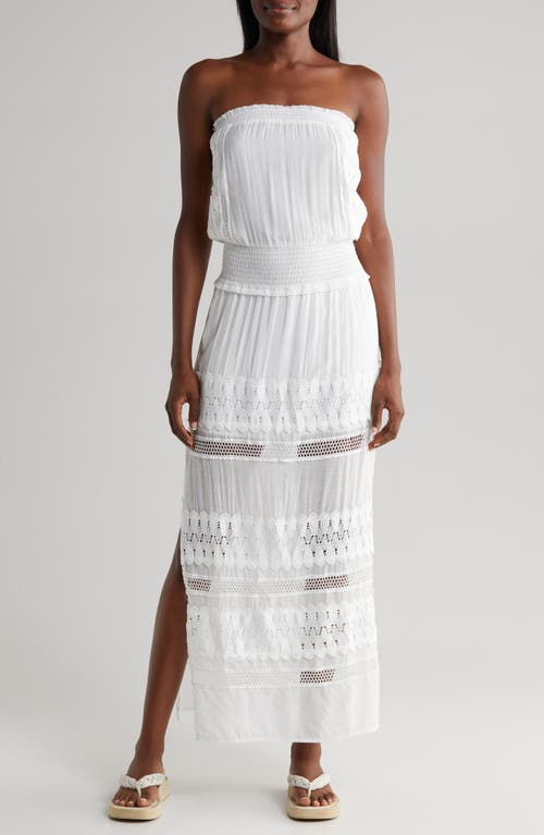 Lace Strapless Cover-Up Maxi Dress in White