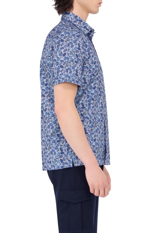 Shop Bugatchi Milo Ooohcotton® Leaf Print Short Sleeve Button-up Shirt In Night Blue