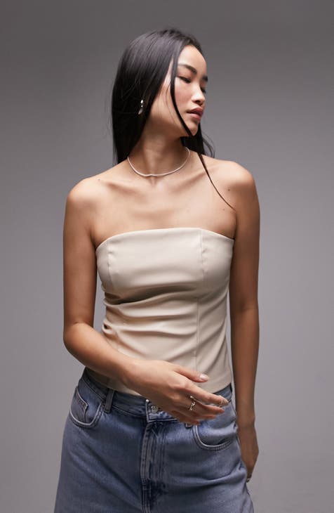 Round-neck strapless top - Woman