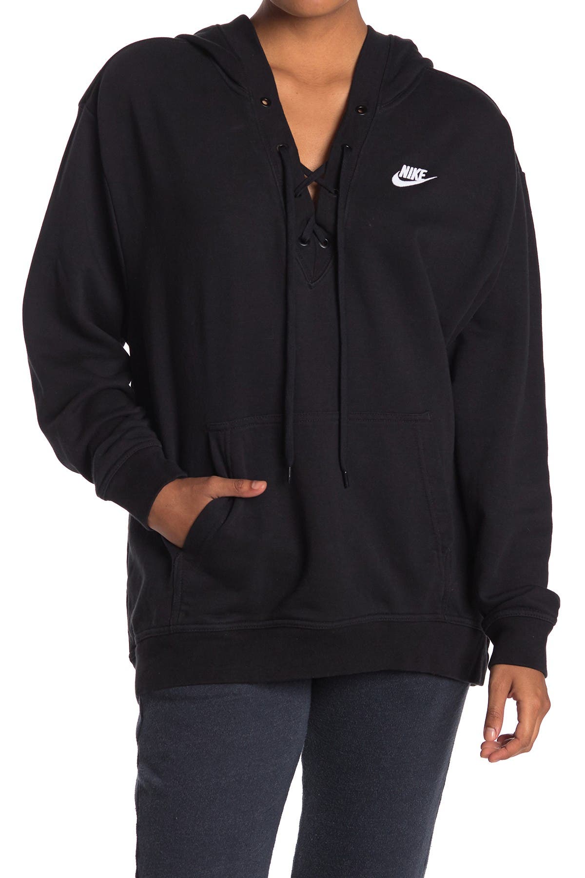 nike plus size lace up hoodie