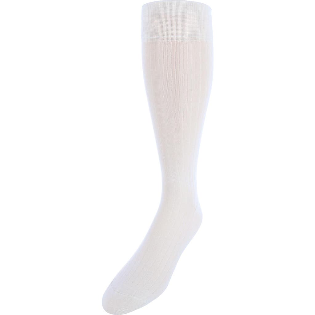 Trafalgar Jasper Mercerized Cotton Ribbed Mid-calf Solid Color Socks In Cream