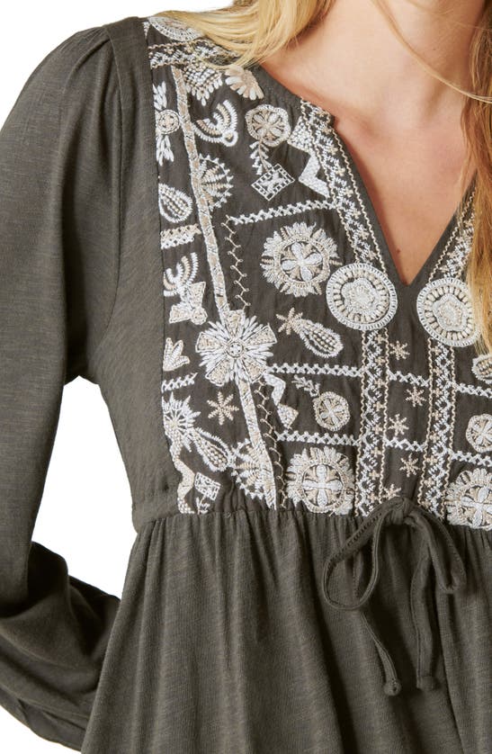 Shop Lucky Brand Embroidered Long Sleeve Top In Raven