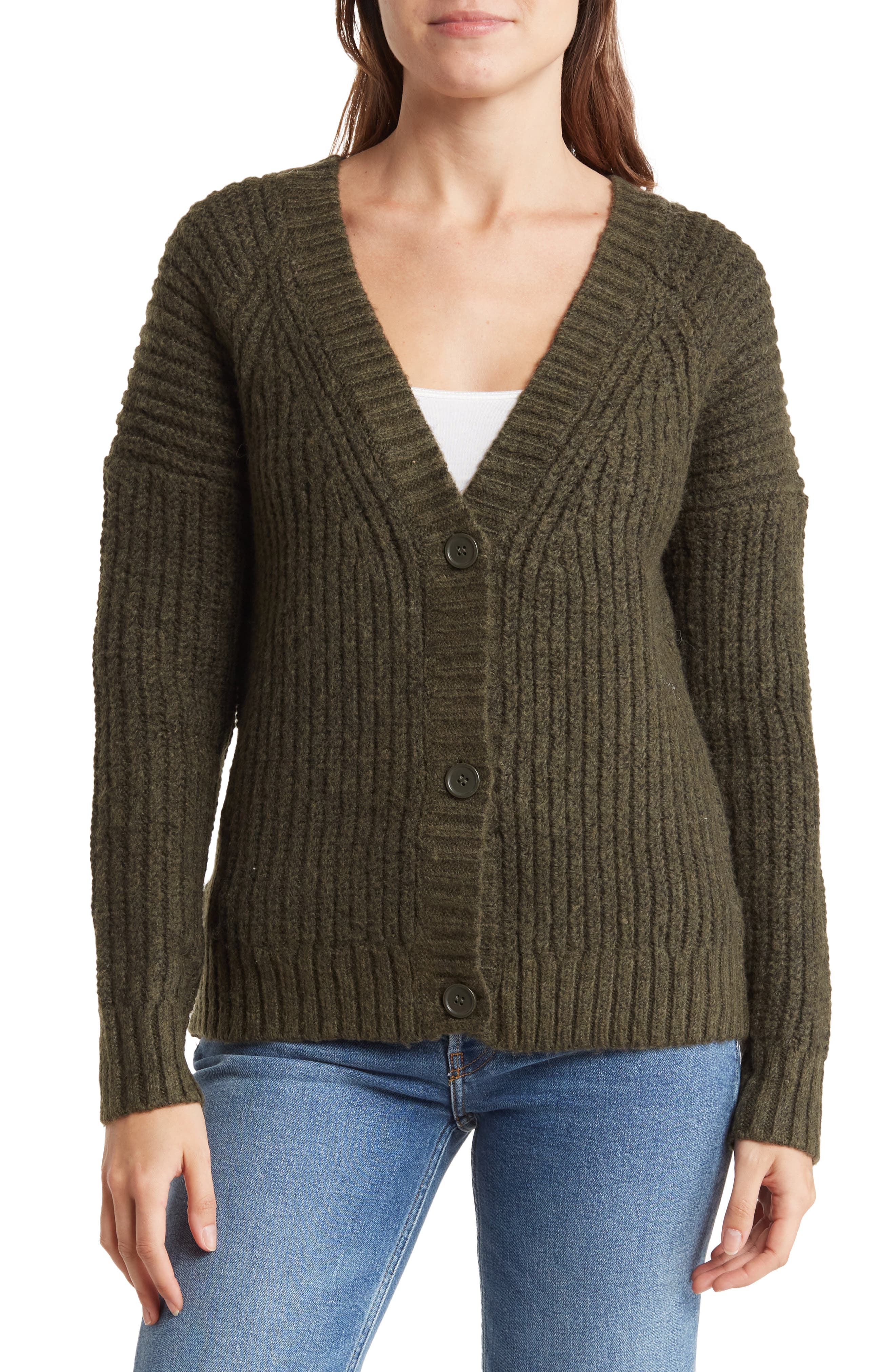 Olivia Sky Half Stitch Raglan Cardigan in Olive at Nordstrom Rack, Size X-Large