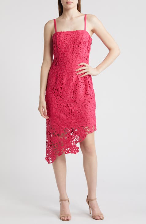 Monica Open-Stitch Lace Asymmetric Hem Dress