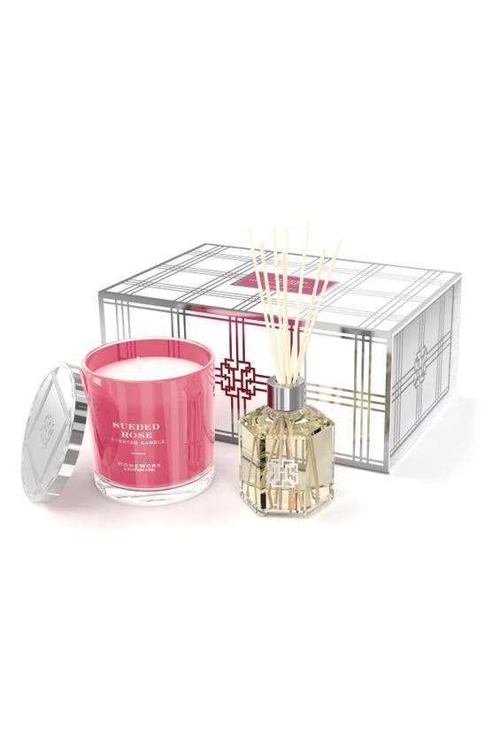 Homeworx By Slatkin & Co. Sueded Rose Candle & Reed Diffuser Gift Set