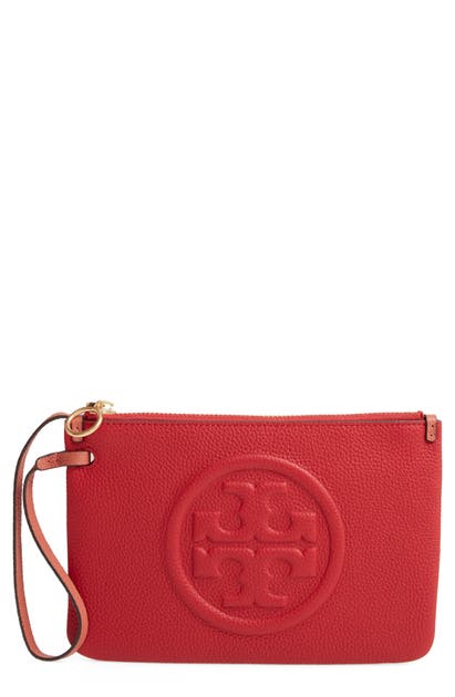 Tory Burch Perry Leather Wristlet In Red Apple