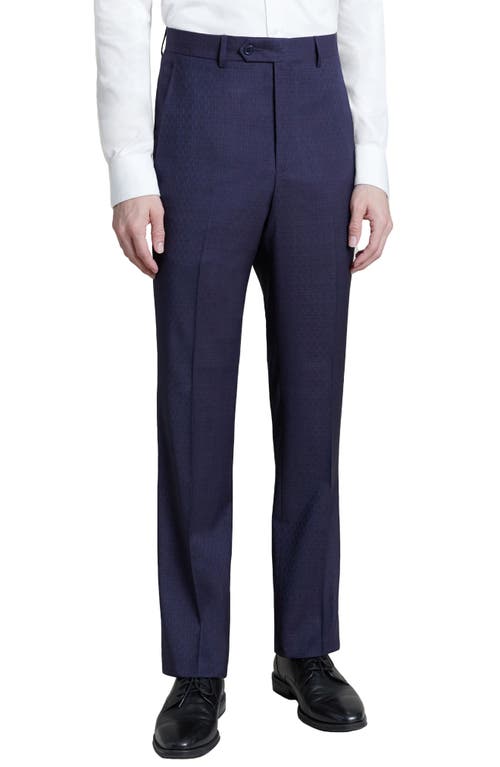 Shop Santorelli Flat Front Stretch Wool Dress Pants In Midnight