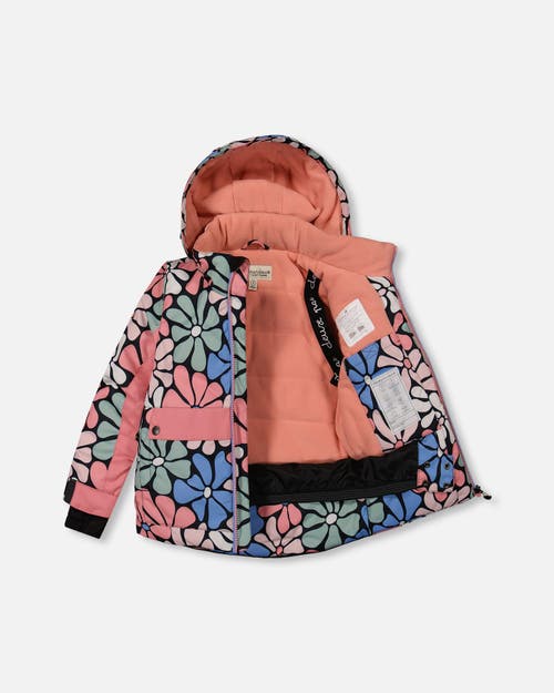 DEUX PAR DEUX DEUX PAR DEUX GIRL'S TWO PIECE SNOWSUIT PRINTED RETRO FLOWERS WITH PINK 